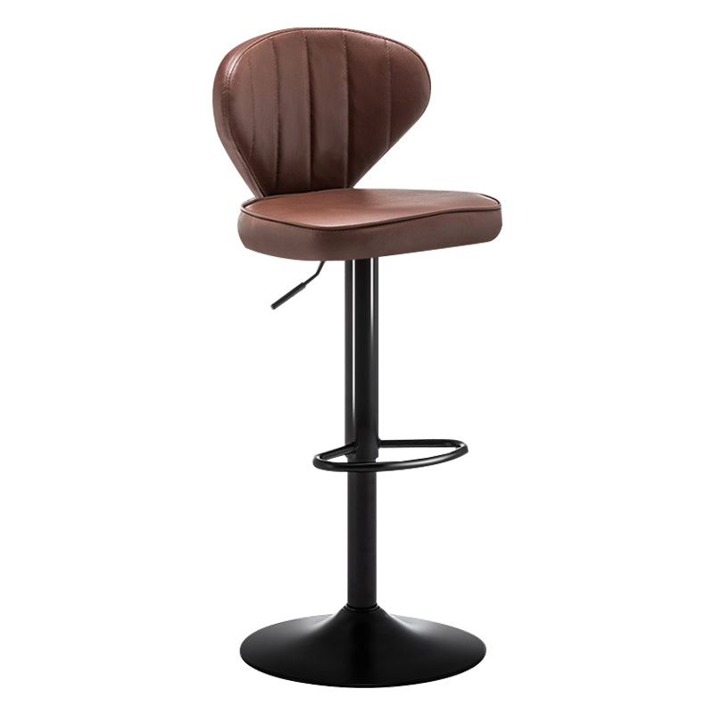 Taburete de bar de acero con respaldo moderno, taburete elevable con cojín de cuero