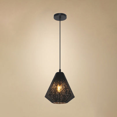 1 Bulb Etched Diamond Pendant Light Industrial Black/White Iron Hanging Ceiling Lamp for Living Room