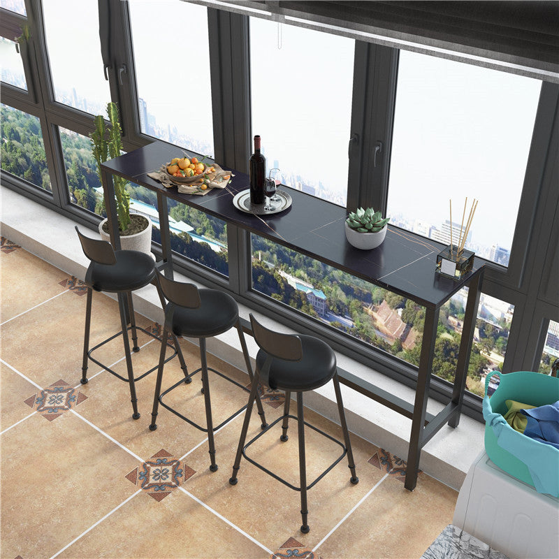 Modern Marble Bar Table with Rectangle Table Top Black Trestle Table - 42" H, Only Table