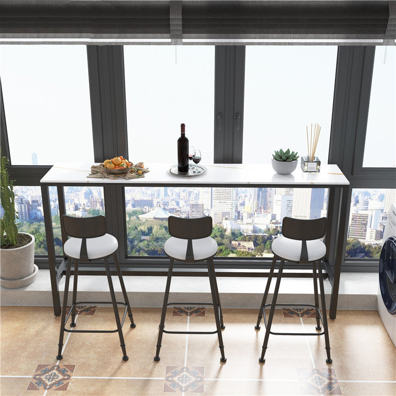 Modern Marble Bar Table with Rectangle Table Top Black Trestle Table - 42" H, Only Table