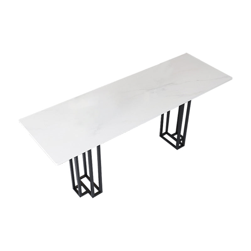 Industrial Marble Bar Table with Rectangle Table Top Double Pedestal Table - 39" H