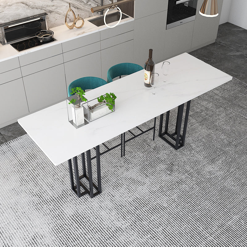 Industrial Marble Bar Table with Rectangle Table Top Double Pedestal Table - 39" H