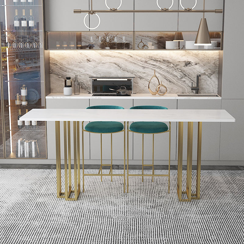 Industrial Marble Bar Table with Rectangle Table Top Double Pedestal Table - 39" H