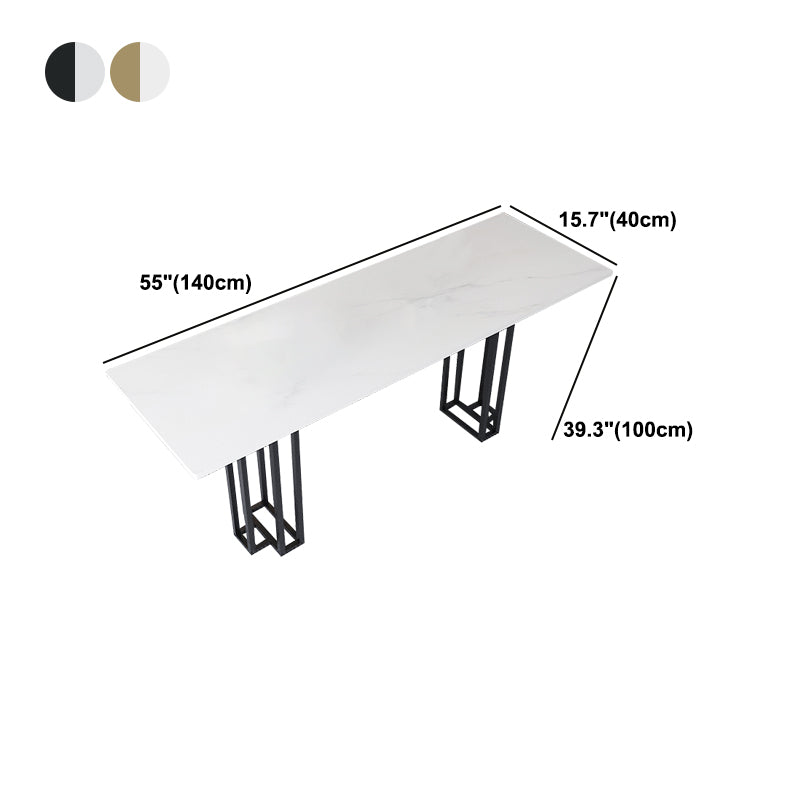 Industrial Marble Bar Table with Rectangle Table Top Double Pedestal Table - 39" H