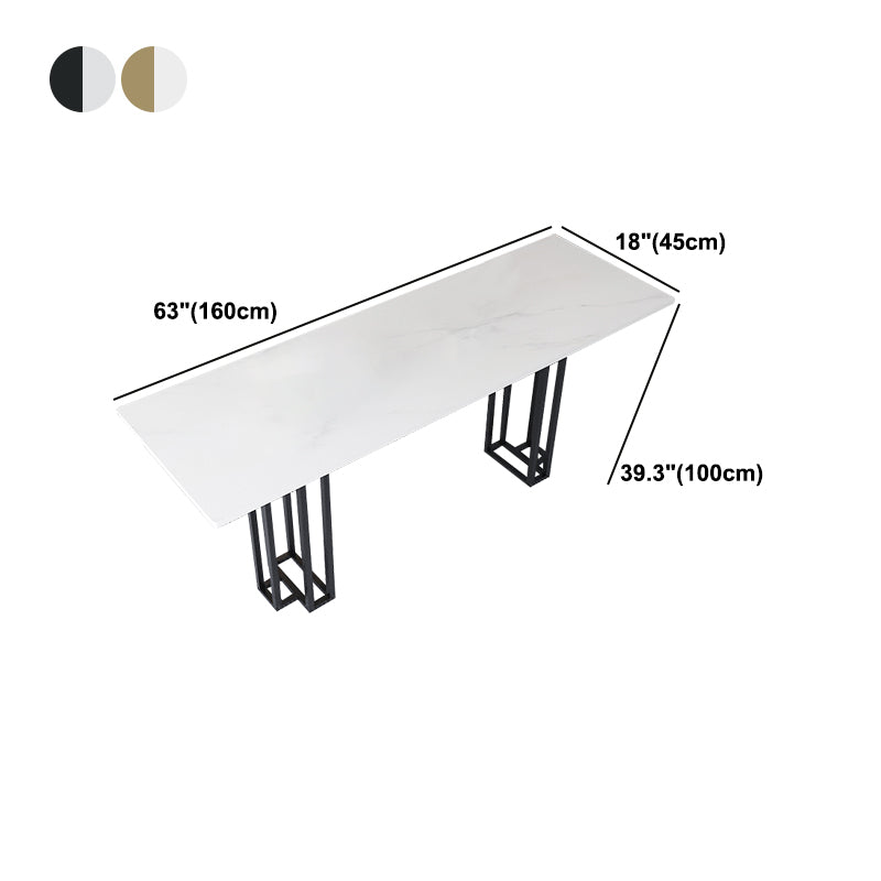 Industrial Marble Bar Table with Rectangle Table Top Double Pedestal Table - 39" H
