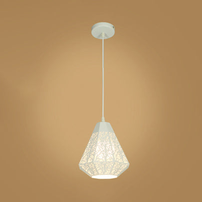 1 Bulb Etched Diamond Pendant Light Industrial Black/White Iron Hanging Ceiling Lamp for Living Room