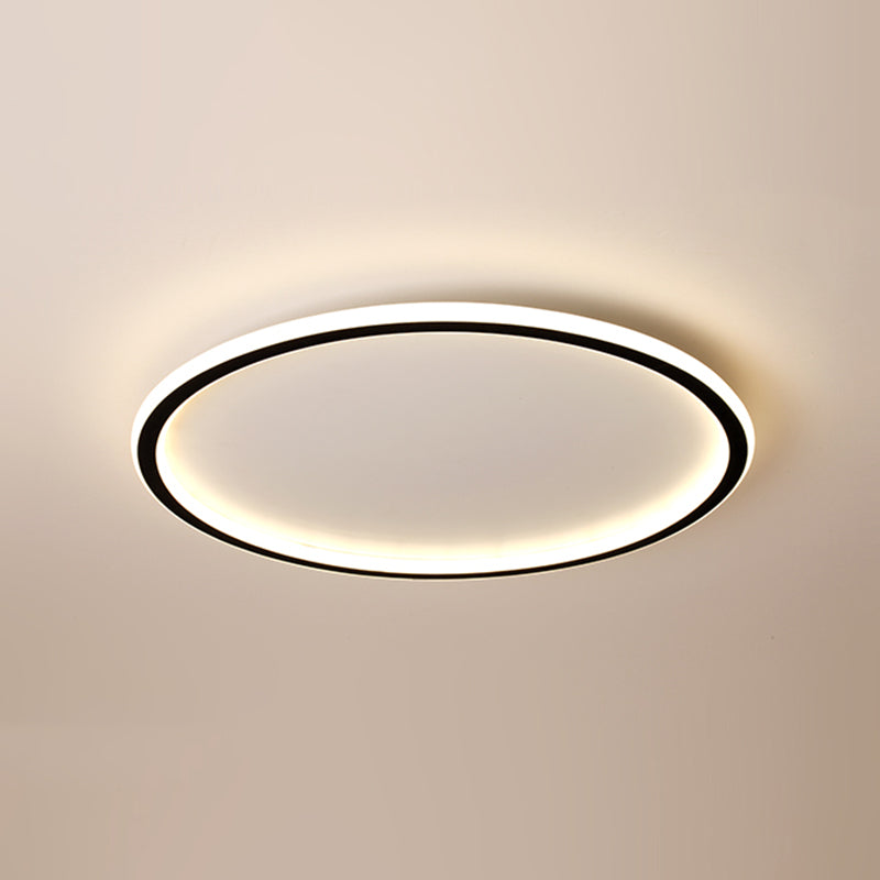 Contemporary Round Flush Light Metal 1 Light Flush Mount Ceiling Fixture in Black