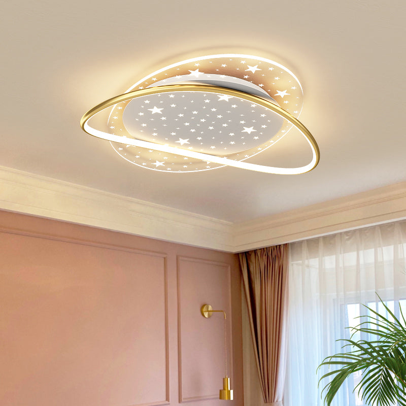 Oval Shape LED Ceiling Lamp Modern Iron 2-Light Flush Mount for Living Room