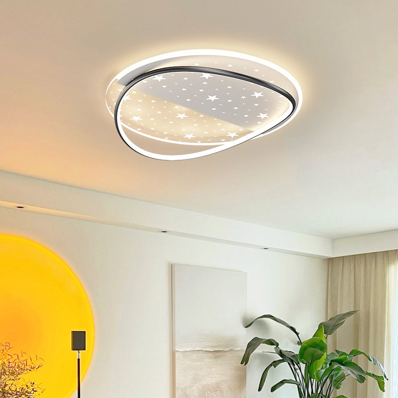 Oval Shape LED Ceiling Lamp Modern Iron 2-Light Flush Mount for Living Room