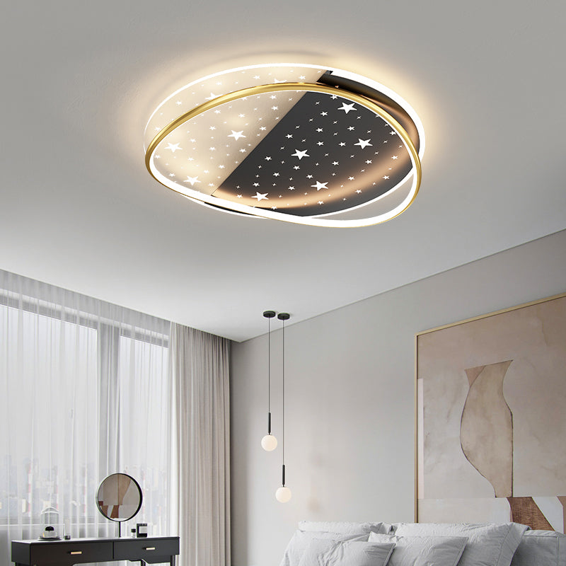 Oval Shape LED Ceiling Lamp Modern Iron 2-Light Flush Mount for Living Room
