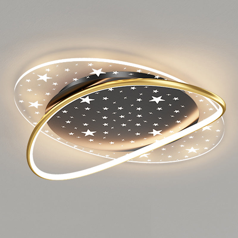 Oval Shape LED Ceiling Lamp Modern Iron 2-Light Flush Mount for Living Room