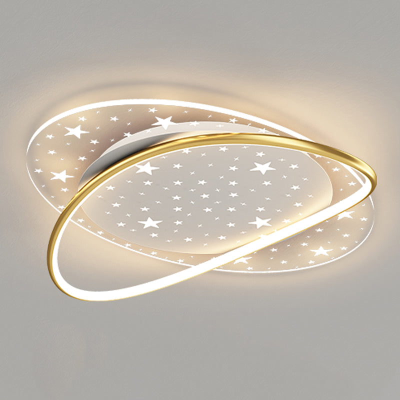 Oval Shape LED Ceiling Lamp Modern Iron 2-Light Flush Mount for Living Room