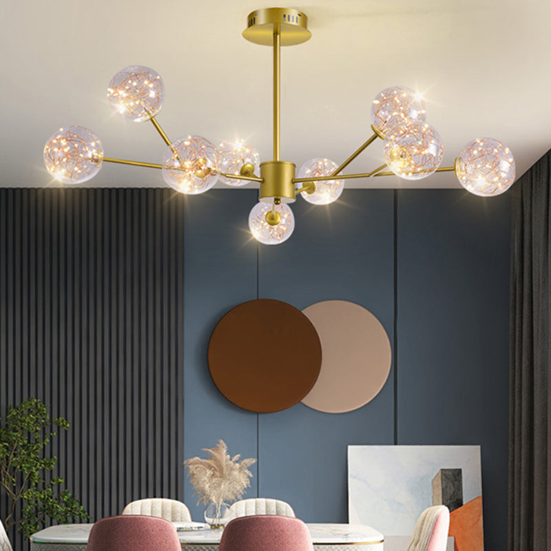 Contemporary Sphere Chandelier Lights Glass Pendant Light in Gold
