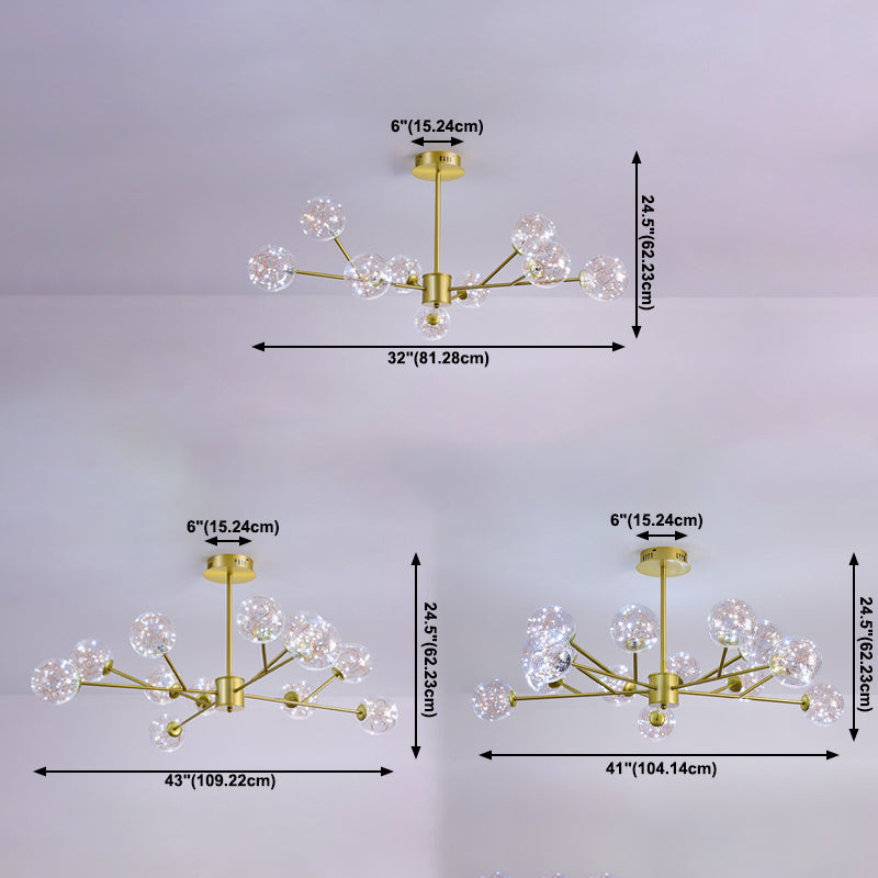 Contemporary Sphere Chandelier Lights Glass Pendant Light in Gold