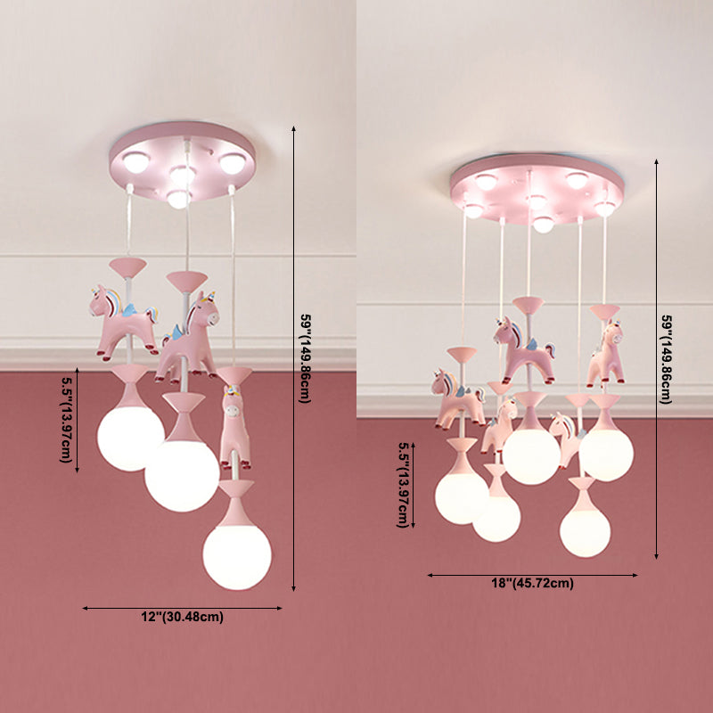 Multi Light Spherical Hanging Pendant Modern Macaron Style Glass Hanging Lighting