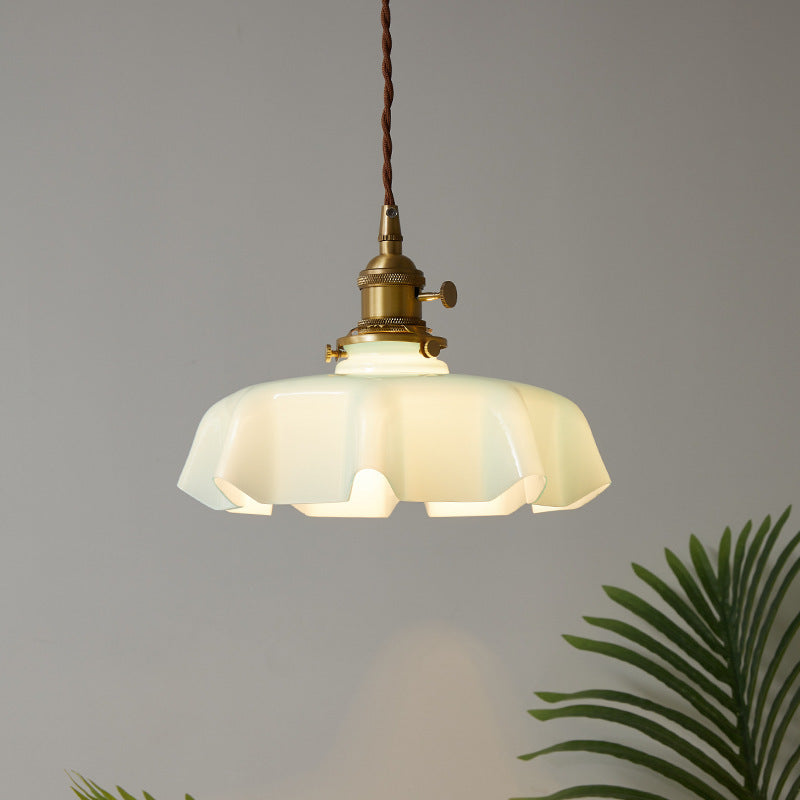 Pot Cover Shape Hanging Lighting Industrial Style Glass 1 Light Pendant Lamp