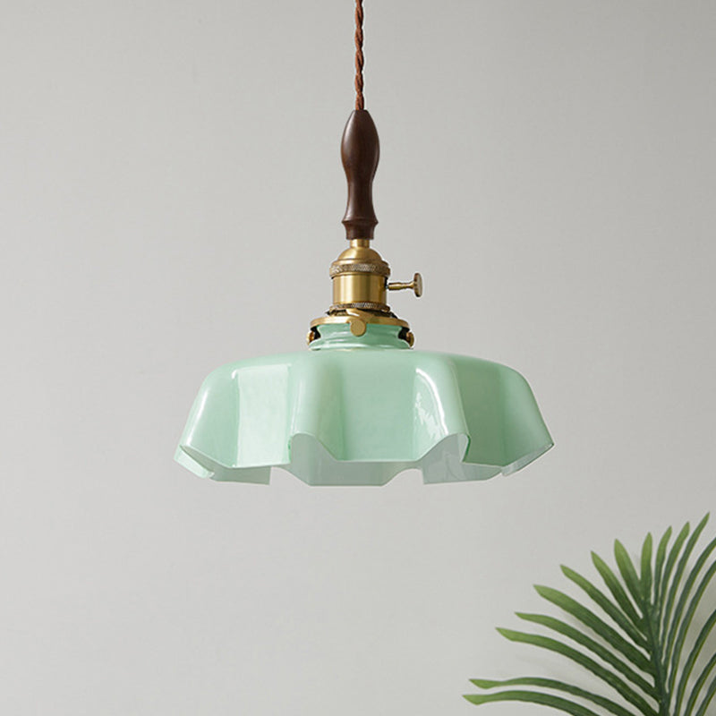 Pot Cover Shape Hanging Lighting Industrial Style Glass 1 Light Pendant Lamp