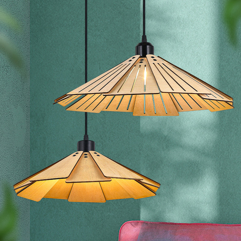 Nordic Wood Hanging Ceiling Light Modern Cone Suspension Lighting with 1 Light