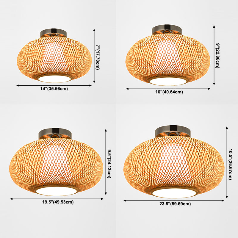Round Ceiling Mount Light Fixture Asia Bamboo Beige Semi Flush Light