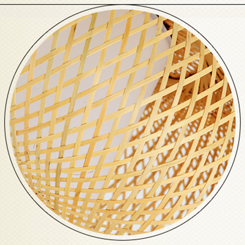 Round Ceiling Mount Light Fixture Asia Bamboo Beige Semi Flush Light