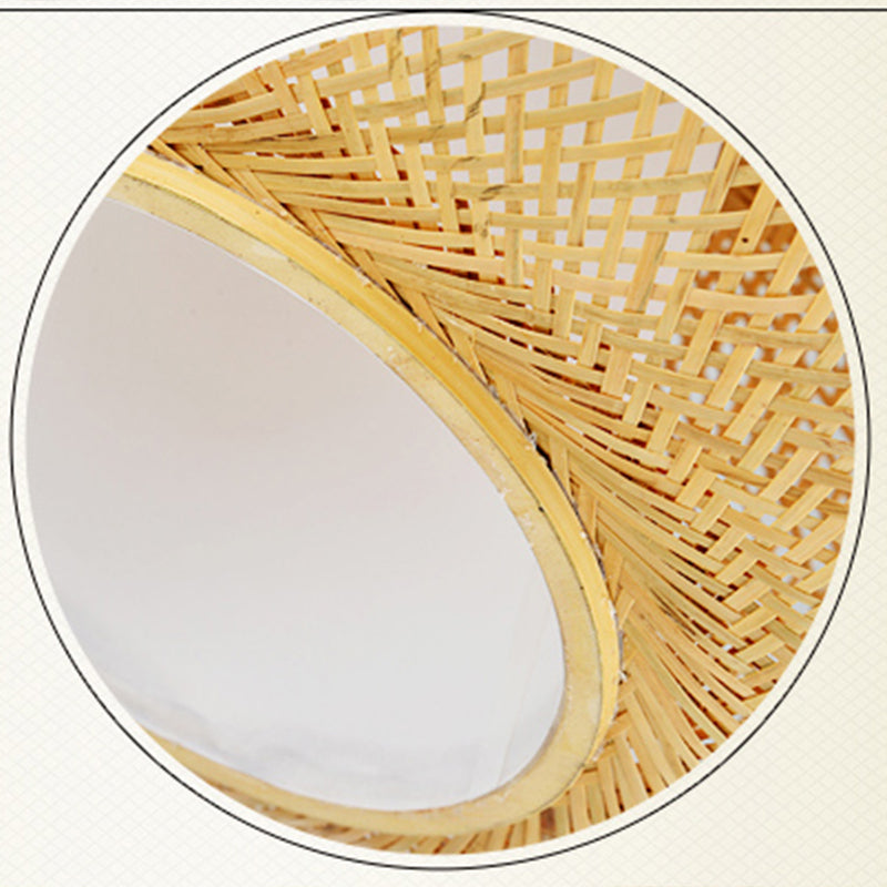 Round Ceiling Mount Light Fixture Asia Bamboo Beige Semi Flush Light