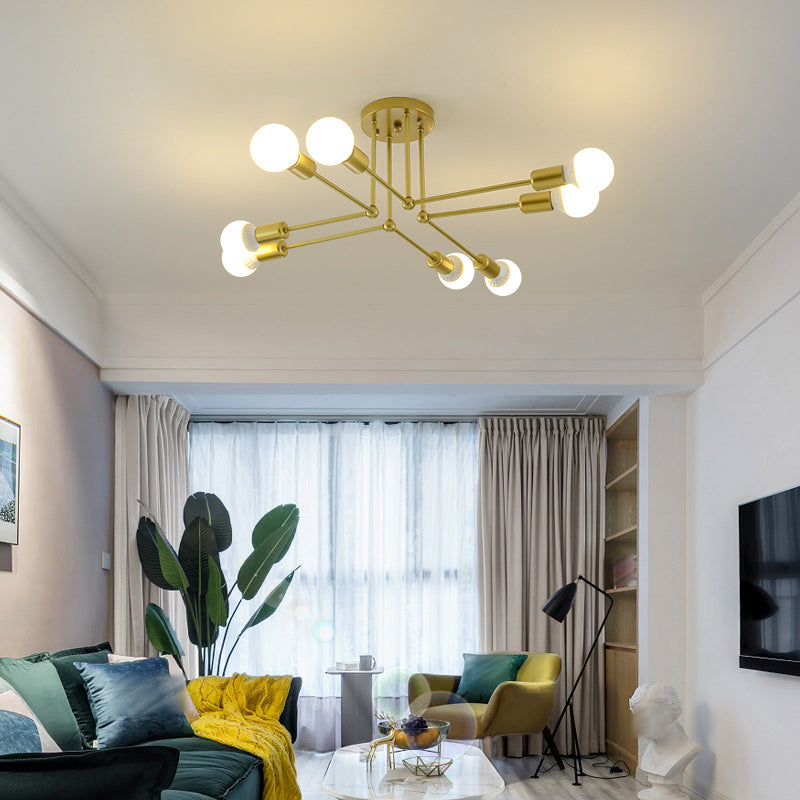 Sputnik Metal Ceiling Light Fixture Loft Style Bedroom Semi Flush Ceiling Light