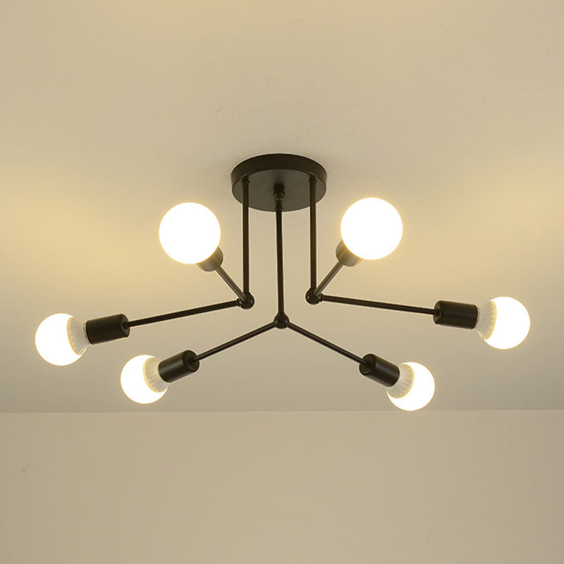 Sputnik Metal Ceiling Light Fixture Loft Style Bedroom Semi Flush Ceiling Light