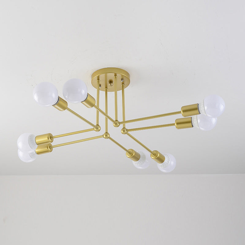 Sputnik Metal Ceiling Light Fixture Loft Style Bedroom Semi Flush Ceiling Light