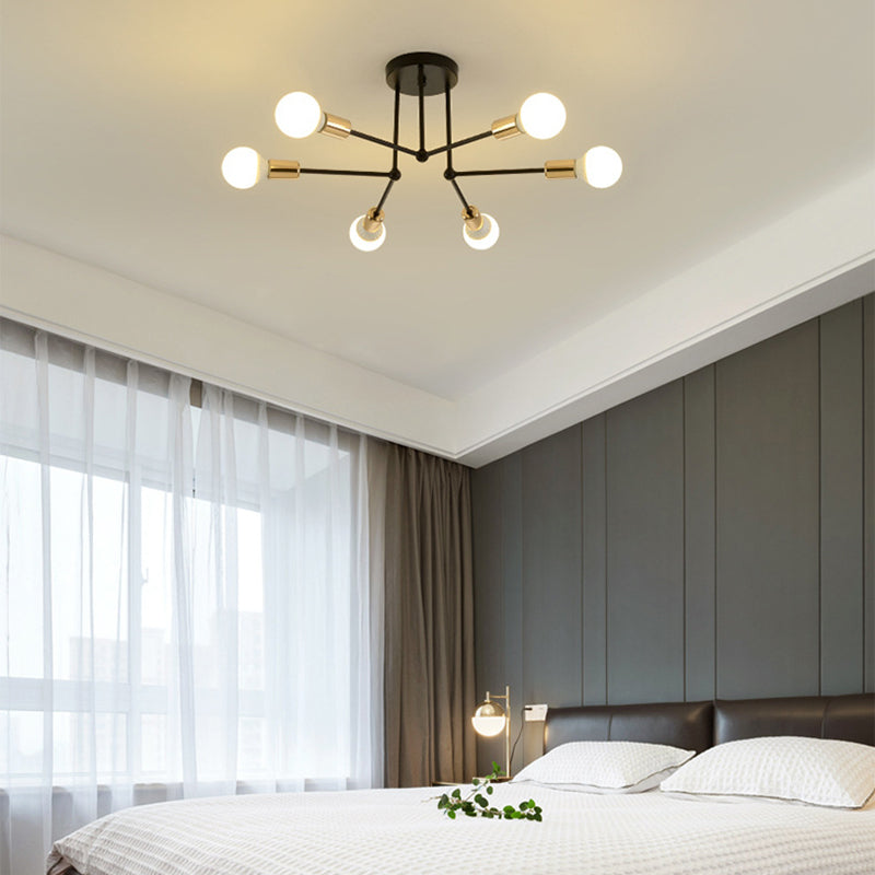 Sputnik Metal Ceiling Light Fixture Loft Style Bedroom Semi Flush Ceiling Light