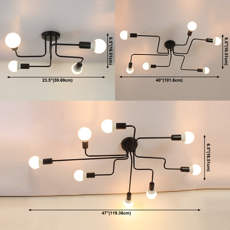 Lámpara de metal Delgada Semi-Vaciado de Luz Lámpara de techo de Loft de Luz en Negro