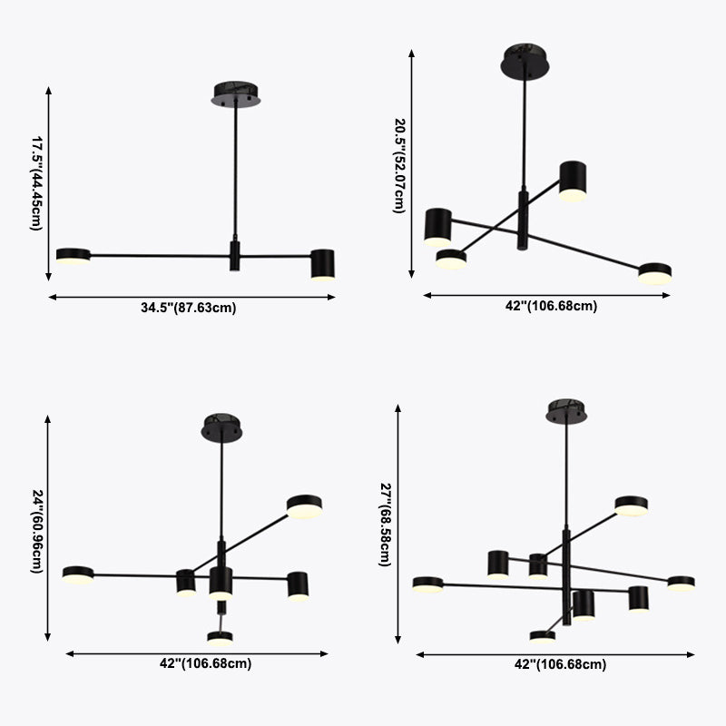 Black Sputnik Pendant Lighting Fixture Modern Style LED Metal Hanging Chandelier