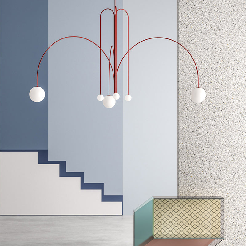 Postmodern Unique 6 Head Chandelier Lighting Fixture Red Chandelier Light for Sitting Room