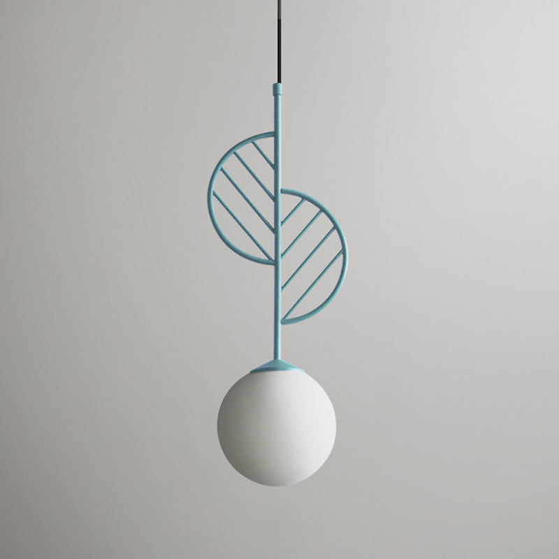 Multicolored Leaf Pendant Lighting Macaron 1 Head White Glass Suspension Light for Cafe