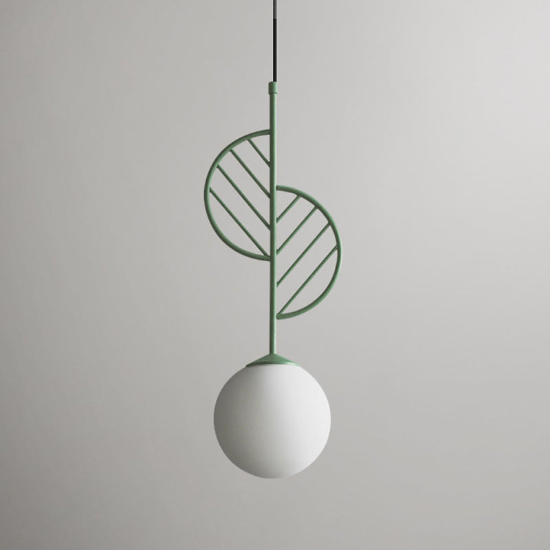 Multicolored Leaf Pendant Lighting Macaron 1 Head White Glass Suspension Light for Cafe