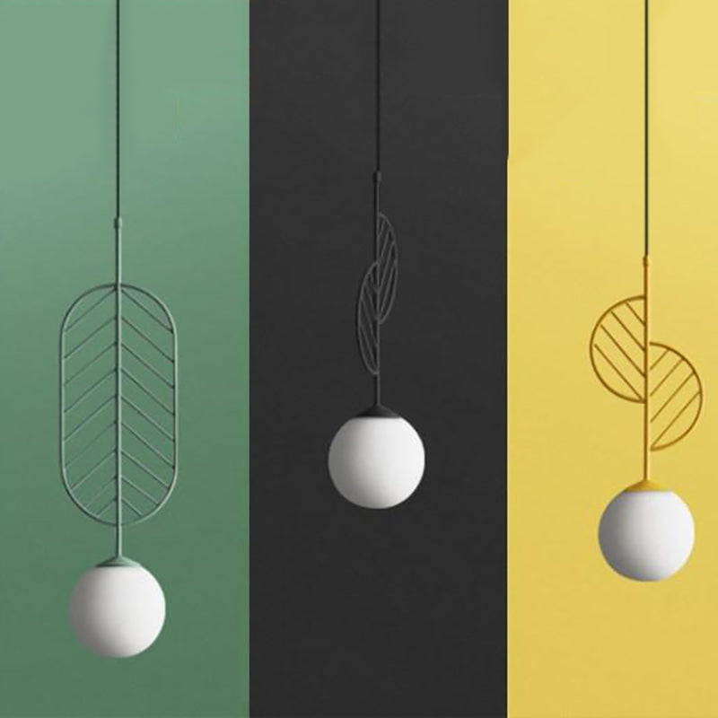 Multicolored Leaf Pendant Lighting Macaron 1 Head White Glass Suspension Light for Cafe