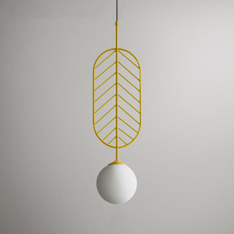 Multicolored Leaf Pendant Lighting Macaron 1 Head White Glass Suspension Light for Cafe