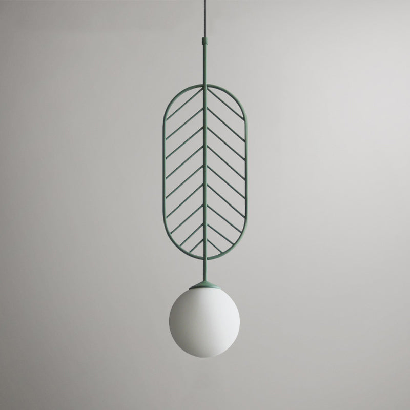 Multicolored Leaf Pendant Lighting Macaron 1 Head White Glass Suspension Light for Cafe