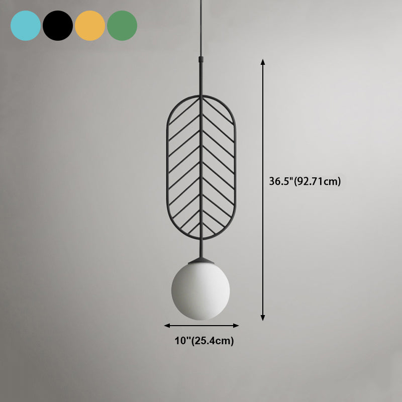 Multicolored Leaf Pendant Lighting Macaron 1 Head White Glass Suspension Light for Cafe