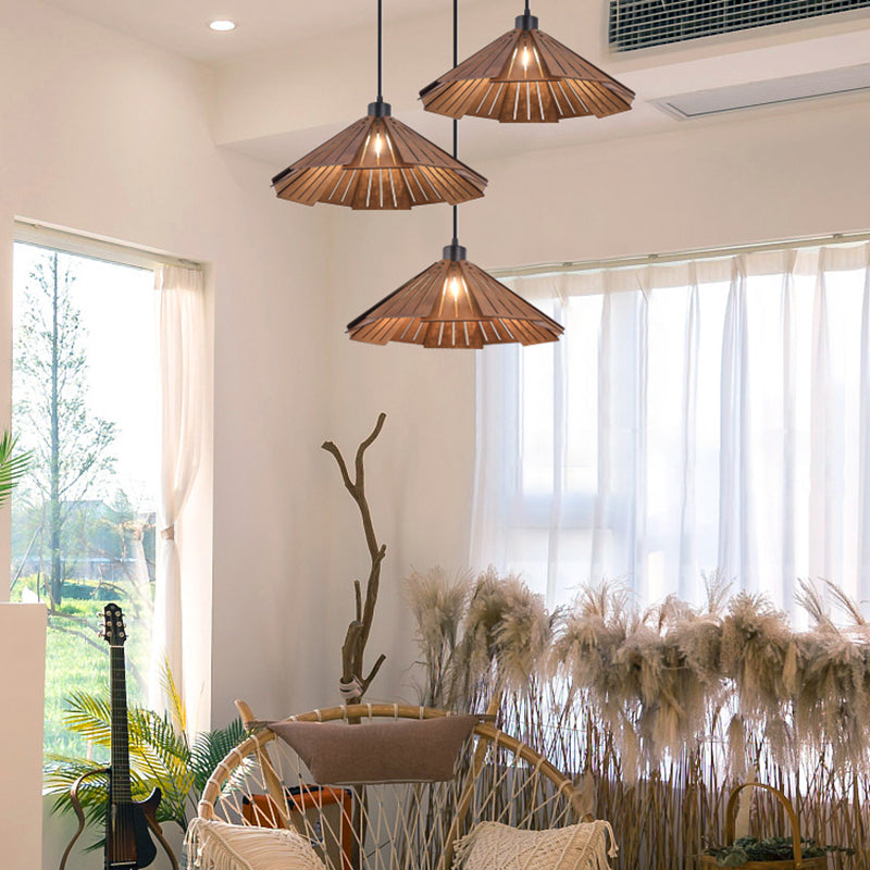 Geometry Shaped Basswood Ceiling Pendant Light Modern Style Hanging Light for Dining Room