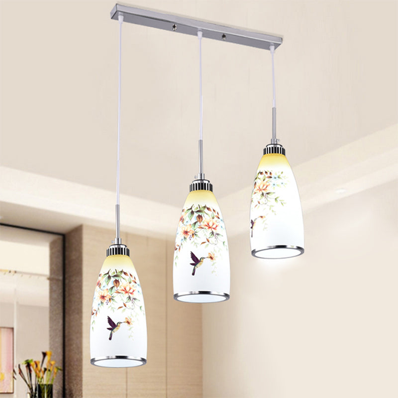 Minimaliste 3 lumières Pendante Bell Glass Shade Suspension Lampe pour salle à manger