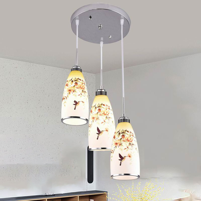 Minimaliste 3 lumières Pendante Bell Glass Shade Suspension Lampe pour salle à manger