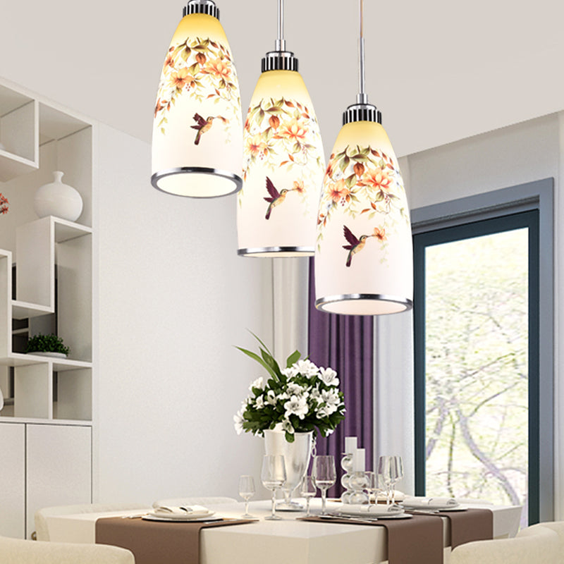 Minimaliste 3 lumières Pendante Bell Glass Shade Suspension Lampe pour salle à manger