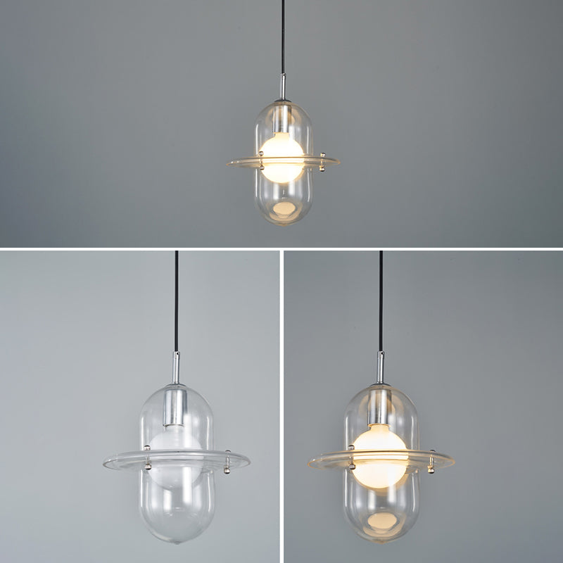 Éclairage de pendentif en verre transparent lampe à suspension à 1 lumière minimaliste pour chambre à coucher