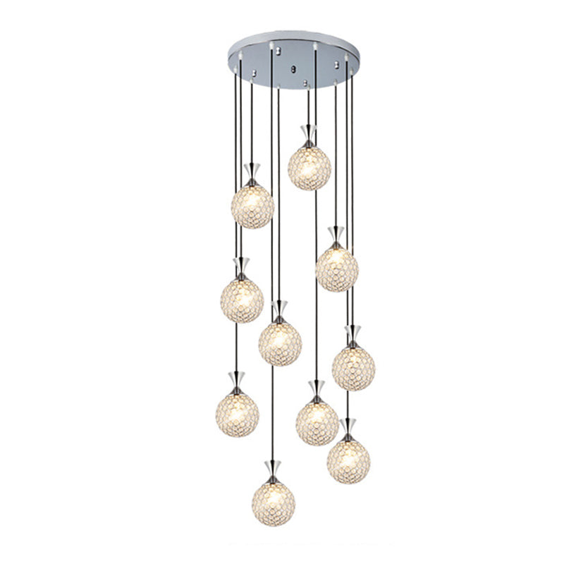 Escaliers multi-légers en spirale Pendant la lampe à goutte élégante minimaliste avec nuance de cristal à billes