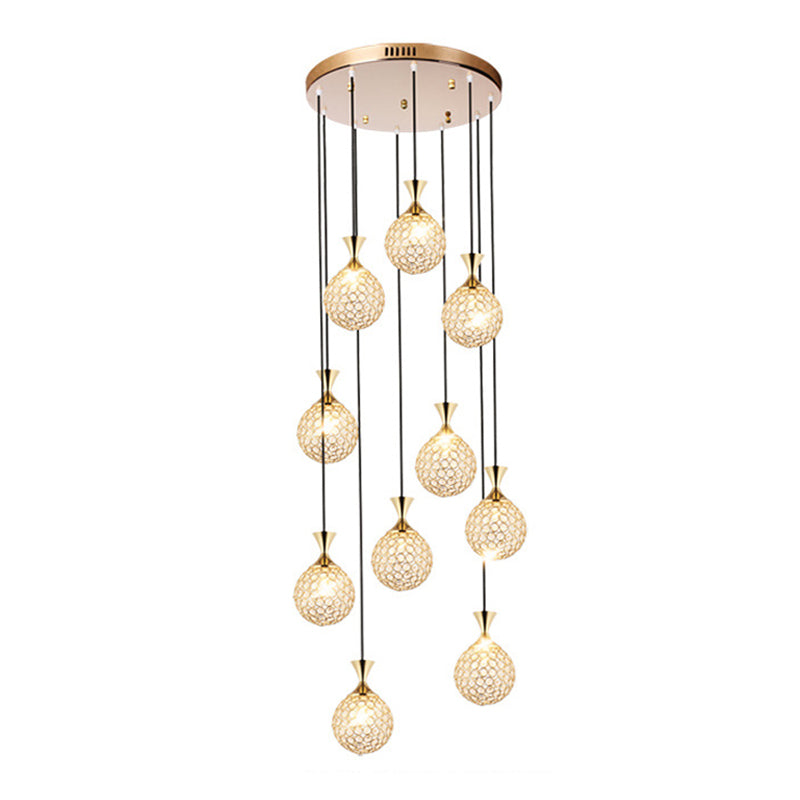 Escaliers multi-légers en spirale Pendant la lampe à goutte élégante minimaliste avec nuance de cristal à billes