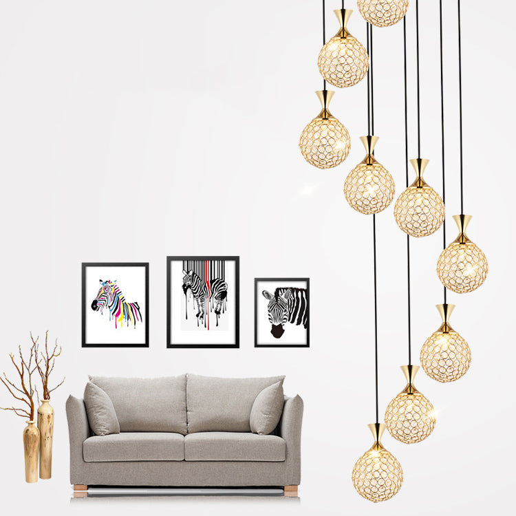 Escaliers multi-légers en spirale Pendant la lampe à goutte élégante minimaliste avec nuance de cristal à billes