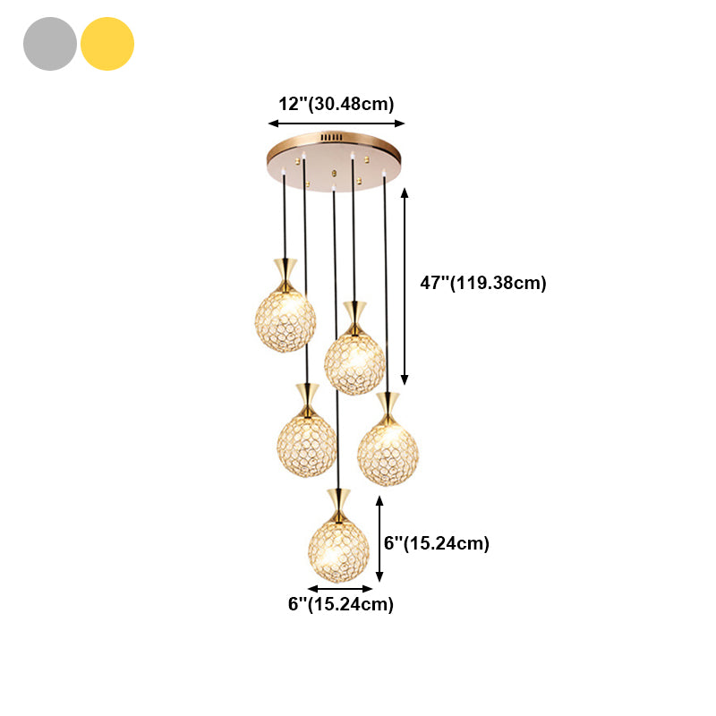 Escaliers multi-légers en spirale Pendant la lampe à goutte élégante minimaliste avec nuance de cristal à billes