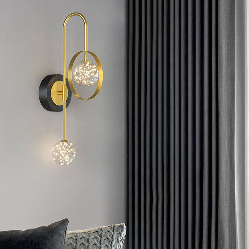 2-lichts Noordse wandlicht metaal Gouden Globe Led Wall Sconce voor woonkamer