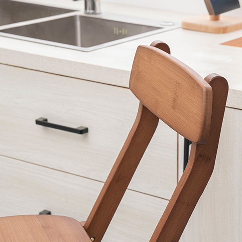 Modern Armless Foldable Counter Stool Wood Kitchen Bar Stool with Wooden Seat and Pedal