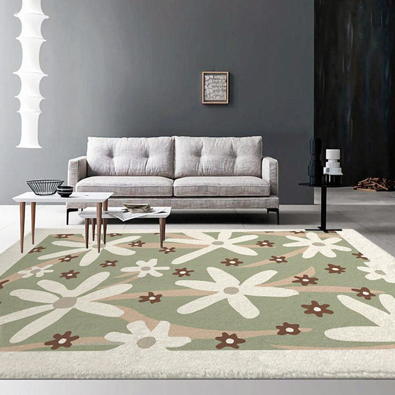 Green Modern Rug Polyester Pattern Rug Stain Resistant Rug for Living Room